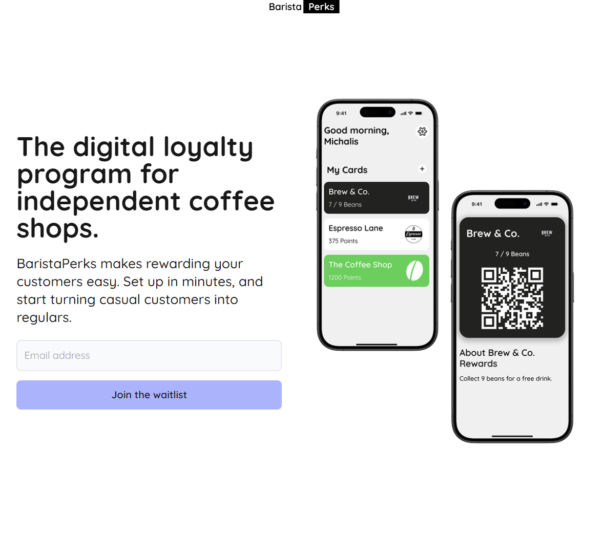 BaristaPerks website screenshot